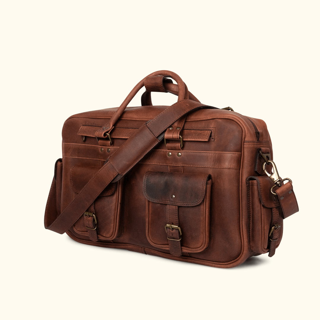 Roosevelt Buffalo Leather Duffle Bag, Dark Oak